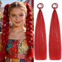 Red Ponytail Hair Extensions for Braids Tie In, 2 Packs 16 inch Colored Festival Crazy Hair Day Accessories