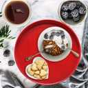 Round Solid Wood Serving Tray, Non-Slip Tea Coffee Snack Plate Food Meals Serving Tray with Raised Edges for Home Kitchen Restaurant(10.6inch,Red)