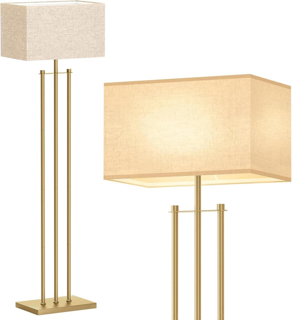 addlon Gold Floor Lamps for Living Room, Tall Modern Standing lamp with Linen Shade, Decorative Simple Design Floor Lamps for Bedroom and Office (64Inch)