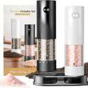 Electric Salt and Pepper Grinder Set - Rechargeable Automatic Salt and Pepper Shakers, Kitchen Appliances with External Adjustable Coarseness, Larger Hopper for Cooking, Home Gifts(2 Pack,Black/White)