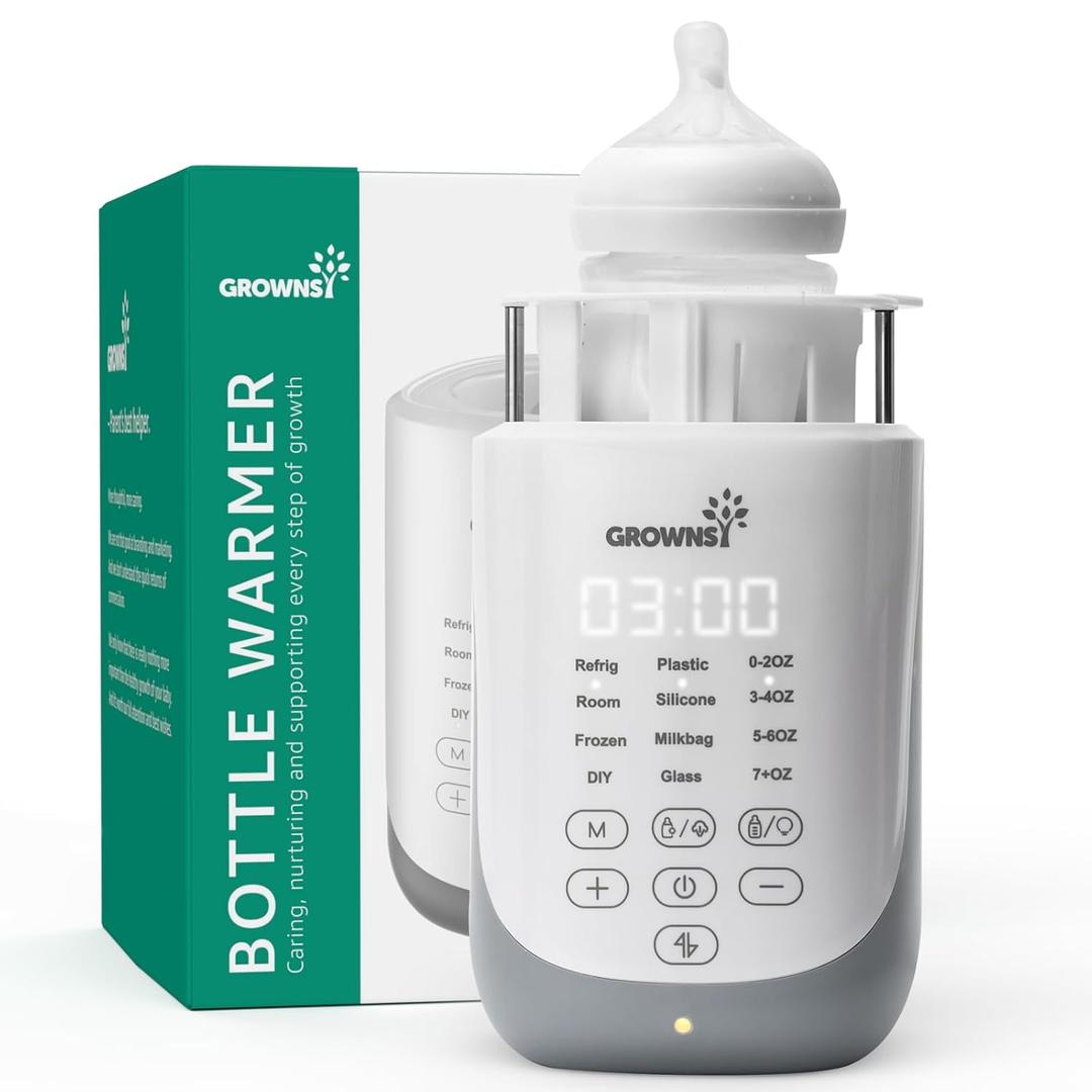 GROWNSY Nutri Bottle Warmer with Innovative Auto-Lift Feature, 10-in-1 Fast Baby Bottle Warmer with Night Light, Retain Nutrients Milk Warmer for Breastmilk&Formula (Grey)