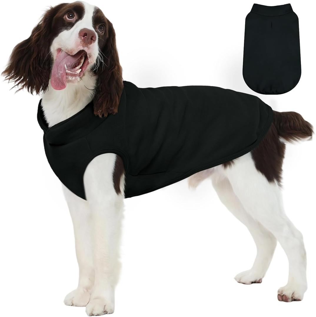 FUAMEY Dog Fleece Vest for Large Dogs,Warm Stretchy Dog Sweatshirts Pullover with Leash Hole Dogs Sweater Soft Pet Turtleneck Cozy Pet Vest Lightweight Sleeveless Black XL