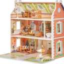 ROBUD Wooden Dollhouse for Kids Girls, Pretend Play Toy Gift for 3 4 5 6 Years Old Girls Boys