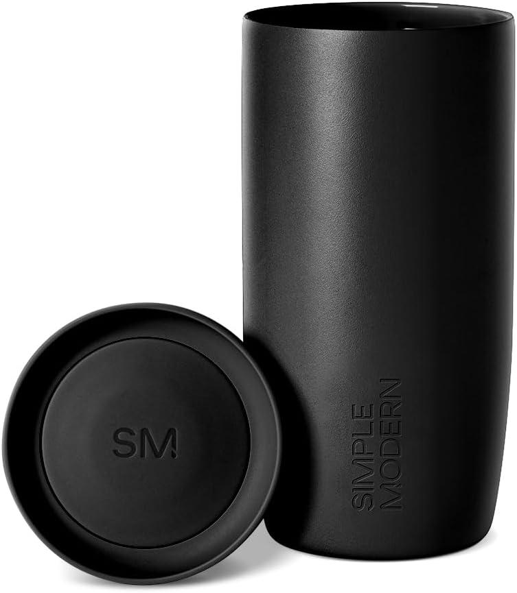 Simple Modern Travel Coffee Mug Tumbler with 360 Lid | Ceramic-Lined Insulated Stainless Steel Cold Brew Iced Coffee Cup | Gifts for Women Men Her Him | Voyager Signature | 16oz | Midnight Black