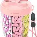 Large Pill Organizer,Supplement Organizer for 7 Different Vitamins,Pill Dispenser with Anti-Mixing Design,Easy to Retrieve Meds,Includes 20 Pcs Labels,Travel Pill Organizer(Pink)