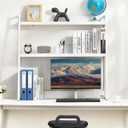 VEVOR Desktop Bookshelf, 2-Tier Desktop Storage Organizer, 37.4" x 12.6" x 35.4" Office Desk Storage Rack Display Shelf, Desktop Bookshelf Hutch with Anti-Slip Feet Pads for Office, Home & Dorm, White, 2 Shelves