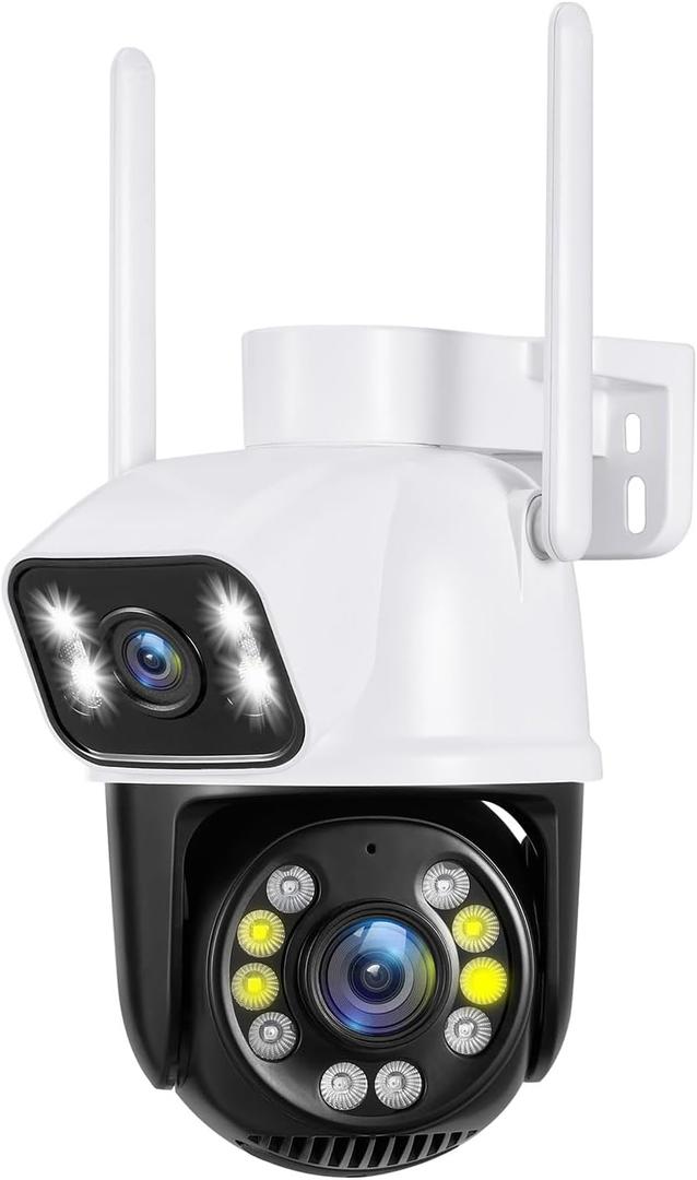 PTZ WiFi Outdoor security wireless 2X3MP Dual Lens Linkage Human Detect Pan tilt Digital zoom Auto Tracking Home Surveillance Camera Two way audio color night vision ICsee with 3M cable to yr outlet