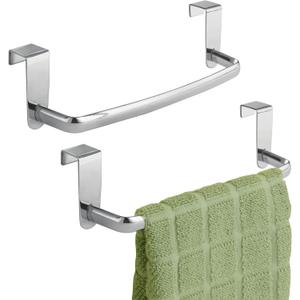 mDesign Steel Metal Wire Over Cabinet Towel Rack Storage Organizer - Hang on Cabinet or Door - Towel Bar Holder for Kitchen - Holds Hand Towels, Washcloths - Spira Collection, 2 Pack, Chrome