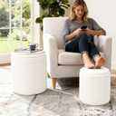 CAROLMADE Set of 2 Round Ottoman with Storage, Upholstered Vanity Stool Support 330lbs Multifunctional Coffee Table Ottoman Boucle Foot Rest Stool or Living Room Bedroom Dorm (White)