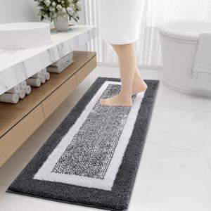 OLANLY Bathroom Rugs 47x20", Extra Soft and Absorbent Microfiber Bath Mat, Non-Slip, Machine Washable, Quick Dry Shaggy Bath Carpet, Suitable for Bathroom Floor, Tub, Shower (Runner, Dark Grey)