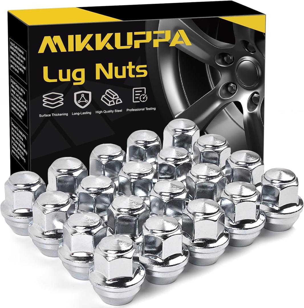 MIKKUPPA M12x1.5 OEM Wheel Lug Nuts, One-Piece Chrome Large Acorn Seat Nuts, Replacement for 2001-2024 Ford Escape, 2000-2021 Focus, 2006-2018 Fusion Factory Wheels (Silver)