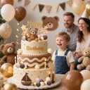 Bear Cake Toppers Bear Balls Cake Decorations with Stars Clouds Cake Toppers for Boy Girl Baby Shower Birthday Party Decorations (Dark Brown Bear Set)