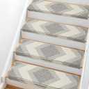 Bullnose Stair Carpet Treads, Set of 14 Step Carpet for Stairs Non Slip, 30"x9.5"x1.7" Peel and Stick Stair Treads Bullnose with Tape, Bullnose Stair Treads for Wooden Steps, Grey and Beige