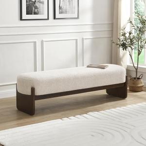 Christopher Knight Home Arden Minimalist Style Rectangular Loop Yarn Fabric Ottoman Bench, Rubberwood Frame, Entryway Bench, Living Room Sofa Extra Seat, End of Bed Footstool, Beige+Brown, 18.50''d X 64.17''w X 18.43''h