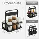 6 Cup Drink Carrier for Delivery - Foldable Drink Holder with Handle, Reusable Cup Carrier for Drinks, Portable Beverage Caddy Accessories for Parties, Camping, Car, Coffee & Bottles (Black)