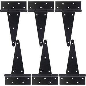 10 Inch T-Strap Gate Hinges, Heavy Duty Shed Door Hinges, Black Tee Hinges for Wooden Fences, Yard Gates, Rustproof Wrought Iron Hardware, 6 Pack