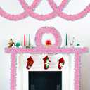 50 Feet Pink Christmas Tinsel Garland for Christmas Tree Decorations, Xmas Metallic Twist Shiny Hanging Garland Decor for Mantle Stairs Fireplace Home Holiday Indoor Outdoor