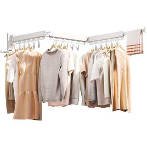 Wall Mounted Clothes Hanger,Clothes Drying Rack,Laundry Rack Wall Mount,Drying Rack Clothing,Clothes Rack Retractable,Collapsible(Tri-Fold), with Windproof Holes & Clips,White Color