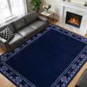 Large Area Rug for Bedroom Living Room, 6x9 Feet Ultra Soft Navy Blue Rugs Washable Modern Geometric Bordered Non Slip Low Pile Carpets Home Decor