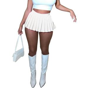 Women's Mini Pleated Skirts Sexy Club Y2k High Wiast Stretchy Tennis Skater A-line Skirt (White)
