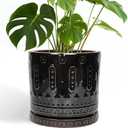 Eightpot Ceramic Planter for Indoor Plants - 10 Inch Plant Pots with Drainage Hole and Saucer, Round Decorative Flower Pots Outdoor, Boho Large Planter, Room Decor, House Warming Gifts, Black