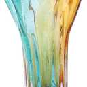 Hand Blown Wide Mouth Petal Glass vase, Colorful Modern Glass Art Home Decoration vase for Family Living Room, Wedding Venue, Dining Table Centerpiece, entryway Tabletop