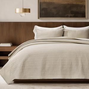 EVERGRACEHOME Channel Stitch 100% Cotton Quilt Set King Size, Pre-Washed Cotton Sateen Coverlet Bedspread, 3-Piece Soft & Breathable Bedding Set with 2 Shams for All Seasons, Parchment | Refined Channel, Luxe Cotton Sateen, Pre Washed, 100% Cotton, Oeko-Tex Certified, Lightweight