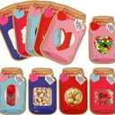 Giiffu 50 Pack Mason Jar Valentine Cards for Kids Classroom, 5 Color Designs DIY Valentines Day Cards with Treat Bags, Candy Valentines for School Exchange Party Favors (Candy Not Included)