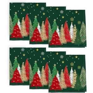 Horaldaily Christmas Cloth Napkins 18 x 18 Inch, Green Christmas Pine Tree Stars Red Party Dinner Decoration Washable Napkins Set of 6