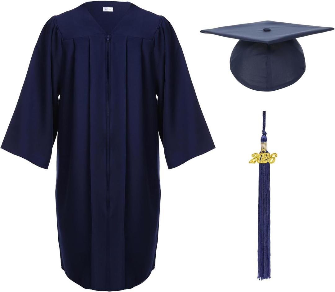 FtyFty Unisex Adult Matte Graduation Cap and Gown Tassel Set (48''FF(5'3''-5'5''), Navy Blue)