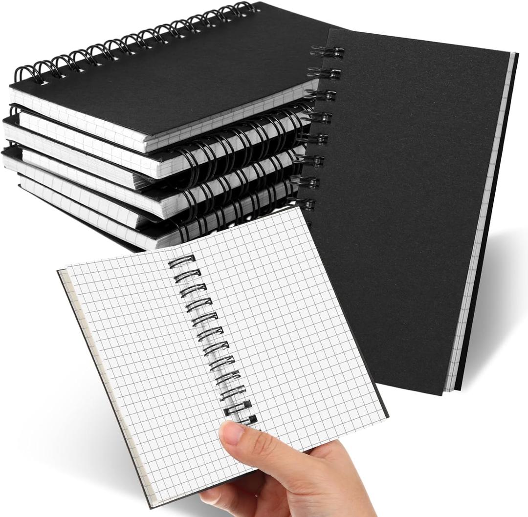 Jutom 6 Pcs Small Graph Paper Pads Notebook Mini Spiral Notebooks Grid Paper 3 x 5 Inch Pocket Notepads 120 Pages Mini Notepads for Office School Work Math Meeting (Black)