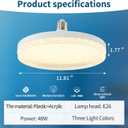E26 to E26 Screw-in LED Ceiling Light 12 Inch White Flush Mount Light Fixture with Memory Function for Basement Garage Shop 3 Color Changing White Light 48W (Warm/White/Daylight)