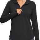 MAGCOMSEN Women's Long Sleeve Sun Shirts Half 1/2 Zip Pullover UPF 50+ Tops (Black, M)
