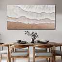 LEVERUP Textured Beach Wall Art Abstract Ocean Waves Canvas 24"x48" White and Sand Coastal Decor for Living Room Bedroom Ready To Hang