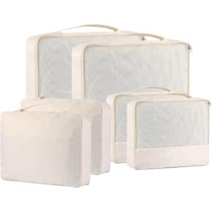 DoubleTrip Packing Cubes for Suitcases Carry on Luggage Organizer 6 Set Travel Accessories Lightweight Storage Bag Space Saver Clothes Pouch Large (Cream)