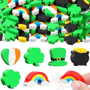Gersoniel 240 Pieces St. Patrick's Mini Erasers for Kids Irish Shamrock Classroom Prizes School Cute Fun Puzzle Erasers Bulk Scented Pencil Toys for Party Supplies