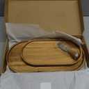 Acacia Wooden Serving Trays Set of 2 - Rectangular Oval Shaped Wood Plates for Charcuterie Cheese Bread Fruit Vegetable Dip Sushi - Rustic Serving Platter Shallow Dishes -14x7 & 11x5.5 In.