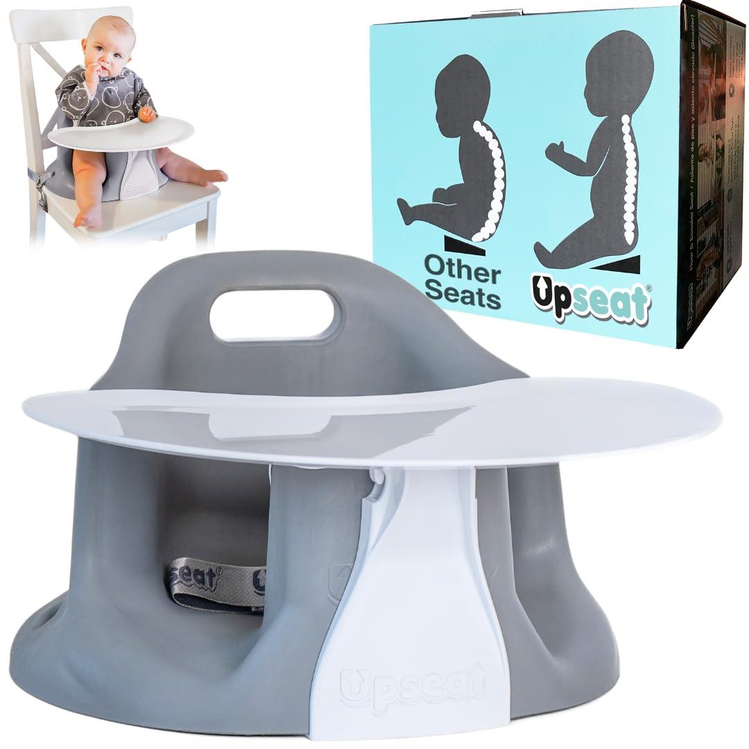Upseat The Original Ergonomic Baby Floor & Booster Seat with Tray, Developed with Physical Therapists for Upright Posture & Healthy Hip Development, 424 Months, Dishwasher-Safe Extra-Large Tray, Gray