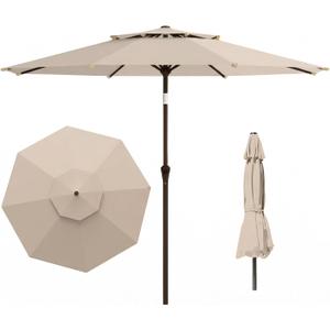 10FT Outdoor Patio Umbrella, 2 Tiers Market Table Umbrella with 8 Sturdy Ribs, Push Button Tilt and Crank, UPF50+ UV Protection for Deck, Pool, Garden and Backyard