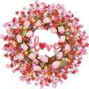 22IN Valentines Day Wreath Decorations, Wreath for Front Door, Pink Tulip Valentine, Spring Summer for Valentine's Home Party Table Window Gifts Decor