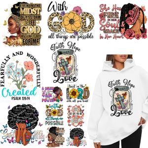 12pcs Iron On Transfer Heat Press Decals for T-Shirts Black Woman Jesus Thermal Transfers Patches Washable Vinyl Sticker Decoration DIY Crafts
