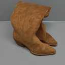 iiimmu Cowgirl Boots Women Knee High Boots Pointed Toe and Block Heel Cowboy Suede and Faux Leather Boots with Embroidered (11, Light Brown)