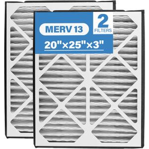 20x25x3 MERV 13 Pleated Air Filter, 2 Pack, Compatible with Zephyr VGF Series 20x25x3 Whole Home Return Air Grille Filter, Actual Size 18-3/823-3/83"
