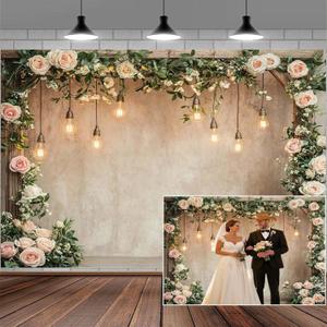 10x8ft Country Wedding Valentines Day Photography Backdrop Floral Roses Farmhouse Wooden Door Backdrop Pink Flower Birthday Baby Shower Bridal Party Banner Photo Booth Props Anniversary Background (Multi5)