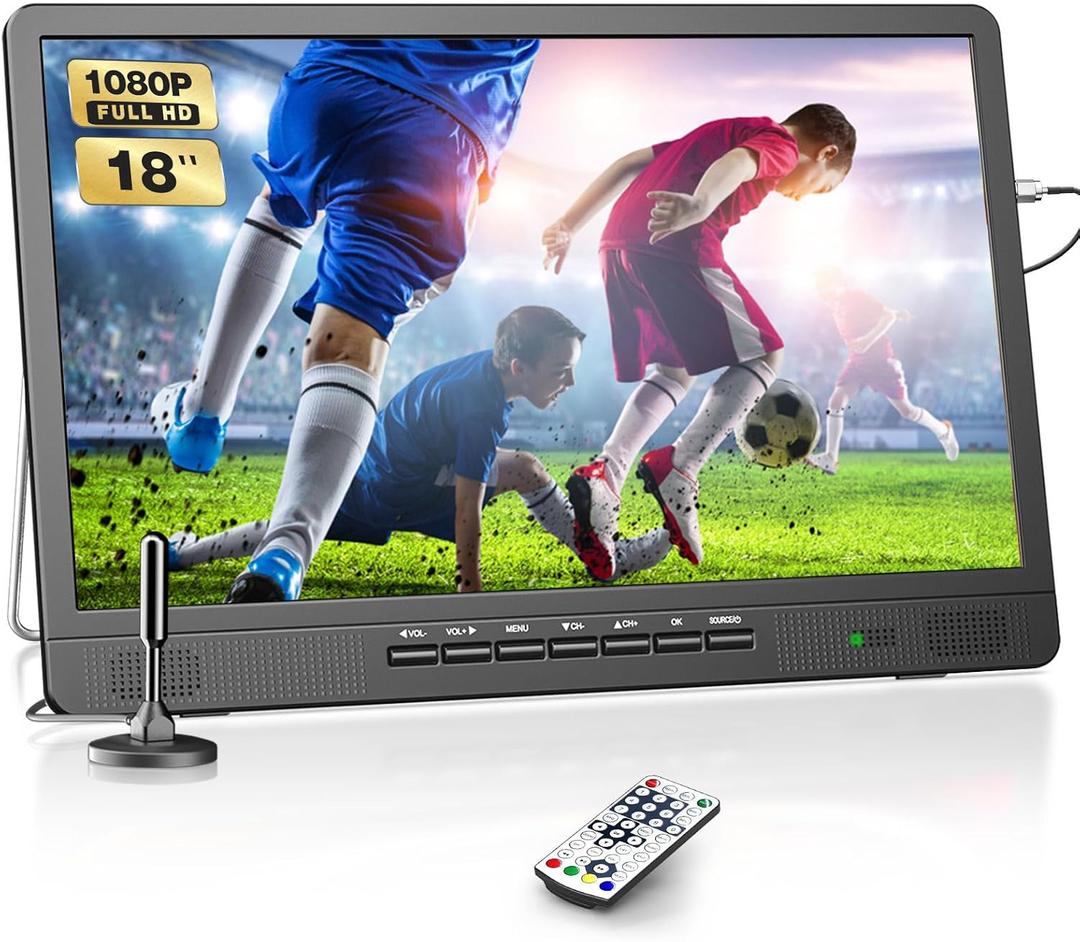 Desobry 18.2" Portable TV with Antenna, 1080P LED TV for Kitchen, Camping