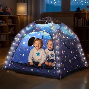 Starry Kids Play Tent with Lights & Portable Bag for Indoor Outdoor, Inside Children Tents for Ages 3-12 Boys & Girls, 51" x 51" x 43" Blue