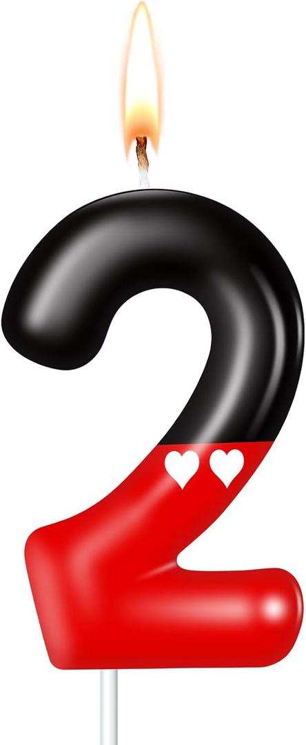 MTLEE Black Red Birthday Candle for Boys Girls, Red Mouse Cake Topper Cupcake Decor, Number Birthday Candle Cartoon Themed Party Decorations Supplies(Number 2)