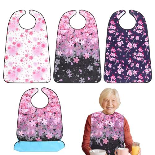 XLSXEXCL 3 Pack Adult Bibs for Women, Adult Bibs for Eating, Washable Sakura Bib Reusable Waterproof Clothing Protector Closure Adjustable Food Crumb Catcher Gifts for Alzheimer's Patients