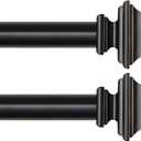 KAMANINA 2 Pack Curtain Rod 48 to 84 Inches (2.6-7.1ft), 1 Inch Curtain Rods for Windows, Single Drapery Rods with Square Finials, Black
