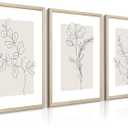 Neutral Botanical Prints Wall Art Flower Minimalist Canvas Wall Decor Vintage Line Wall Art Floral Plant Painting Pictures Beige Boho Artwork Farmhouse Poster for Bedroom 16x24x3 Inch Wood Framed
